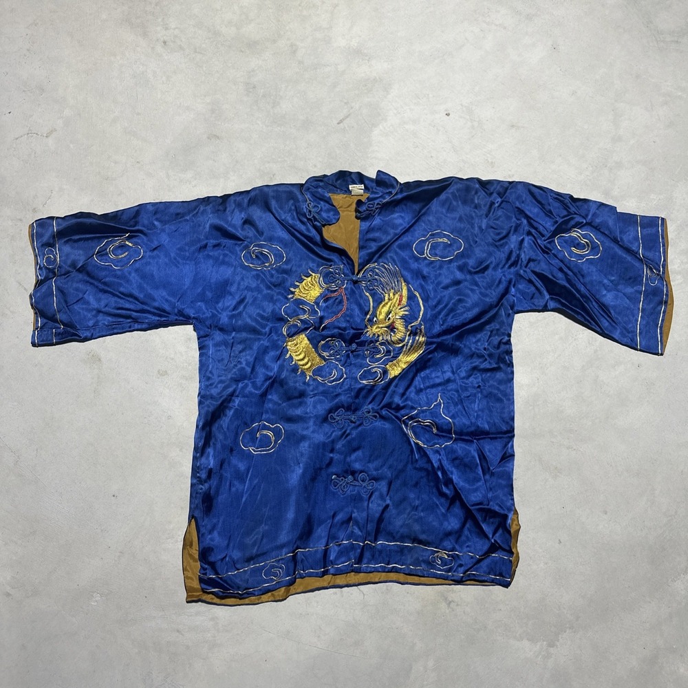 1930/40's Japanese Kimono, Robe Gold M Thread Embroidery Dragon SZ M ART